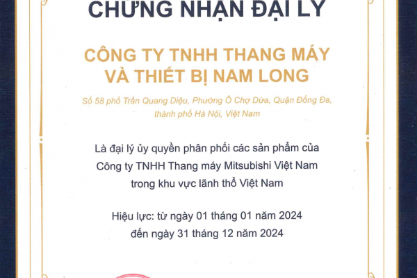 Chứng nhận đại lý uỷ quyền phân phối các sản phẩm của Mitsubishi Việt Nam